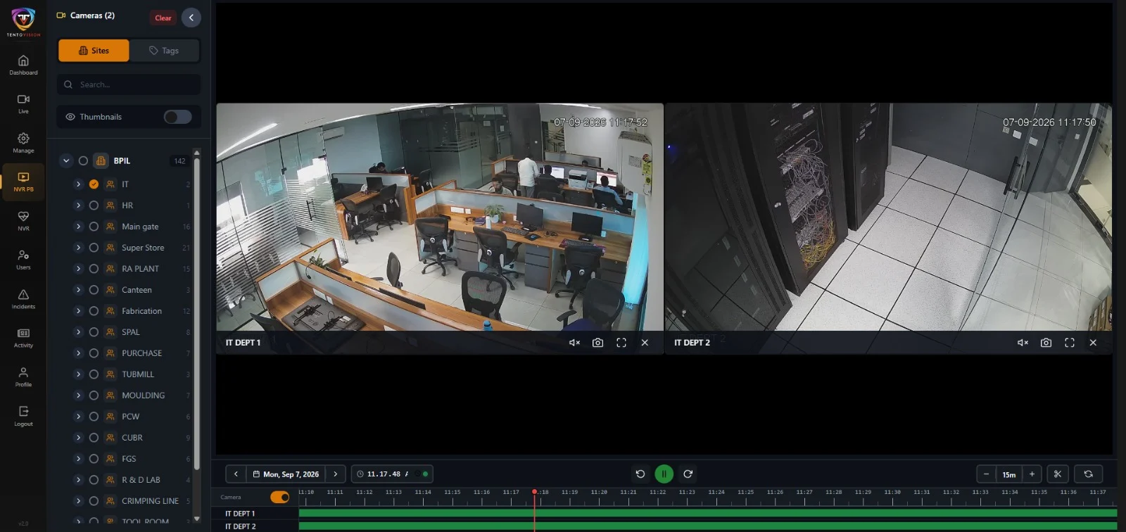 Dashboard — per-camera retention assurance