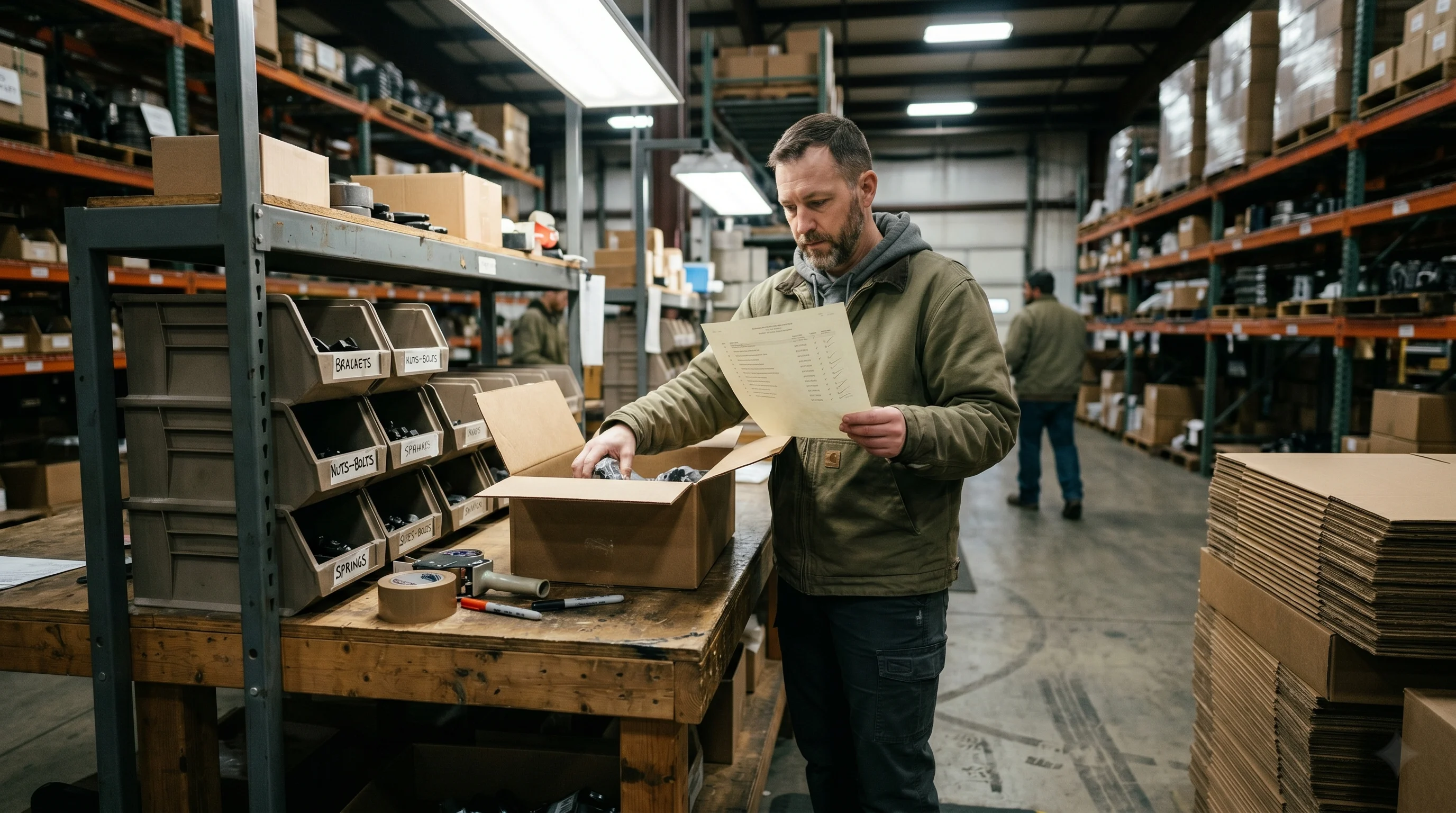Before — manual paper-based packing