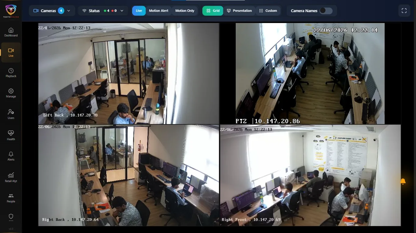 Live camera grid — Cloud VMS dashboard